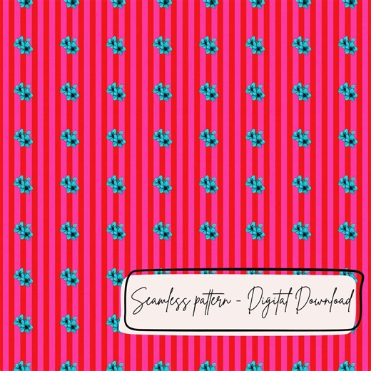 Hot Pink Stripe Seamless Pattern, Turquoise Floral Western Digital Paper, Bold Boutique Print, Instant Download - Etsy