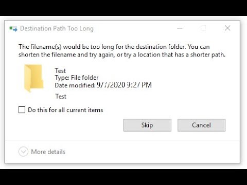 Destination path too long error when moving/copying a file