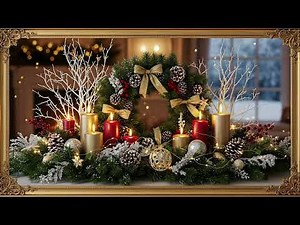 4K Christmas Frame TV Art | Golden Wreath & Candlelight TV Screensaver