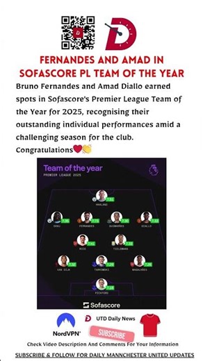 Fernandes and Amad in Sofascore PL team of the year | #manutd #mufc