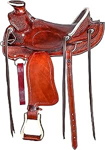 Manaal Enterprises Premium Turner Wade Western Saddle – Handmade Leather Ranch & Roping Saddle for Cowboys & Trail Riding – Available in 14”, 15”, 16” Seat (16" inches Seat)