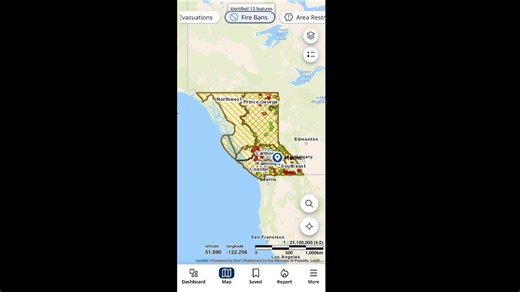 Fall may be just around the corner, but wildfire safety is still in season. So before you consider sparking up that end of season campfire, be sure to check if it’s allowed! Many wildfire prohibitions and restrictions are still in place, so here’s where to look before you head out: 📱BC Wildfire Service mobile app: -Click the Fire Ban feature along the top of the Map screen which gives a visual representation of where bans apply (https://wildfiresituation.nrs.gov.bc.ca/map) -Click Dashboard and 