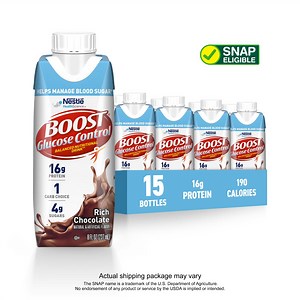 BOOST Glucose Control Nutritional Drink Protein Shakes, Rich Chocolate, 8 fl oz, 15 Pack
