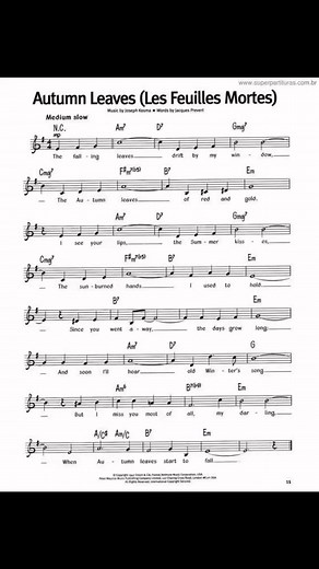 “Autumn leaves” sheet music 🎼 #Piano #pianocover #PianoSheet #instrumentalmusic #MusicAndDance #autumnleaves | The Keyz