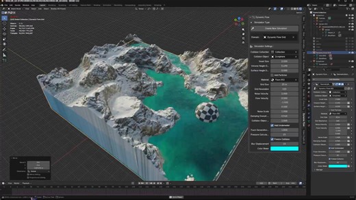 Check out real-time Blender water simulation add-on Dynamic Flow. The lightweight $8 add-on automatically generates water flow around the edges of terrain, like coastlines and river banks, and is compatible with both Cycles and Eevee. https://www.cgchannel.com/2026/01/check-out-real-time-blender-water-simulation-add-on-dynamic-flow/ | CGchannel