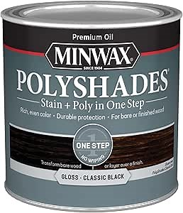 Minwax PolyShades Wood Stain + Polyurethane Finish – ½ Pint, Classic Black, Gloss
