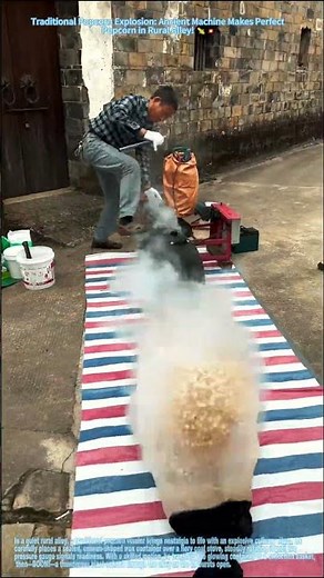 Traditional Popcorn Explosion: Ancient Machine Makes Perfect Popcorn in Rural Alley! 🌽💥