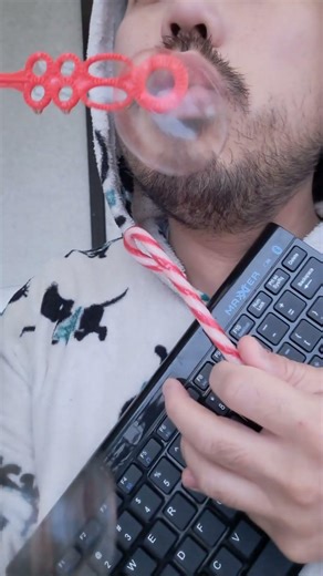 ASMR Candy Cane eating, keyboard & blowing bubbles sounds #youtubeshorts #shorts