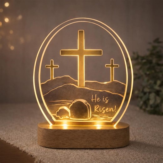 Christian Easter Night Light He is Risen Decor, Resurrection Cross LED Lamp, Empty Tomb Easter Decoration, Religious Gift for Christian Home - Etsy