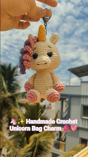 🦄✨ Handmade Crochet Unicorn Bag Charm 🧶💖