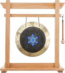 14" Metatron Deep Breath Gongs on Stands Includes Gong, Stand, & Mallet/Engraved with Metatron's Cube/Great for Meditation