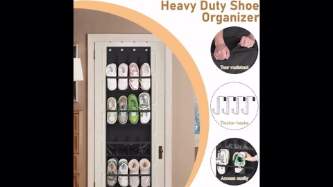 MISSLO 20 Pairs Over the Door Shoe Organizer for Closet Narrow Hanging Shoe Rack for Door Hanger Deep Pocket Door Shoe Holder Storage for Boots, Size 13 Sneakers, Black