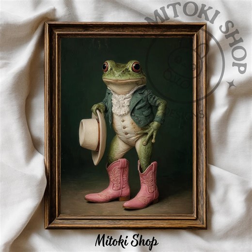 Quirky Cowboy Frog Wall Art – Pink Boots Western Animal Oil Painting (digital Download) - Etsy