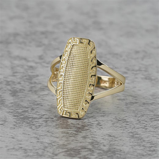 10k & 14k Gold Oval Greek Key Signet Ring - Etsy