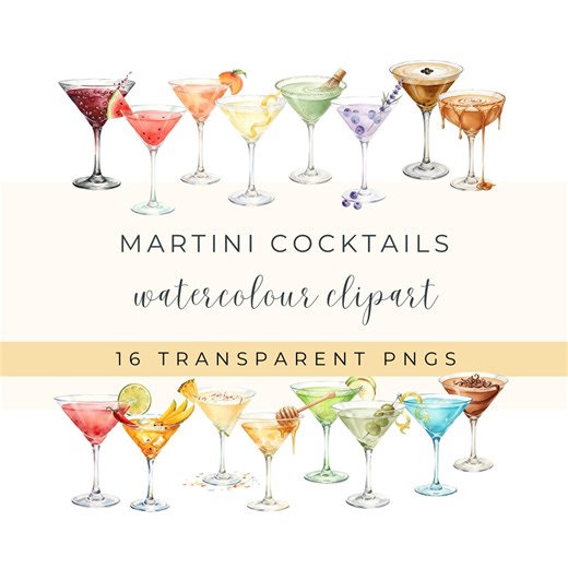 Martini Cocktails Watercolour PNG Clipart, Alcoholic Drink Graphics (digital Download) - Etsy