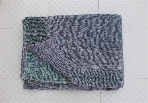 Handmade Gray Kantha Quilt | Vintage Cotton Throw, Boho Bedding - Etsy