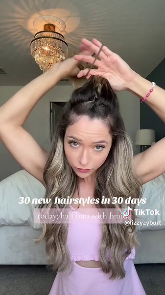 Todays look is my go to. Half up bun with a braid. 💗💕🫶 #hairtok #hair #hairtutorials #fyp