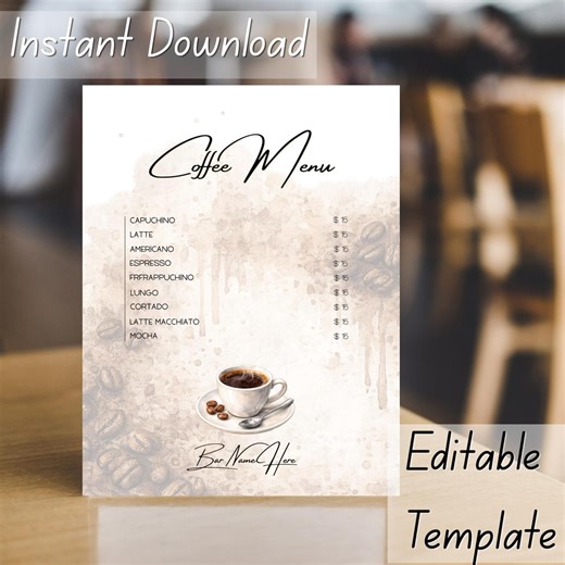 Editable Coffee Menu Template Canva, Cafe Menu, Coffee Shop Menu, Printable Menu, Commercial Use, Barista Menu, Instant Download - Etsy