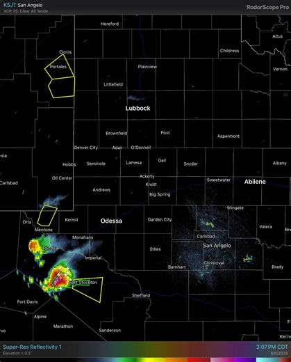 4:15 PM Radar Update- A supercell thunderstorm near Fort Stockton has a history of producing very large hail and severe winds over the last hour. We’ll watch it closely to see if it tries to sneak into Crockett County. Further north and west storms are developing along the Texas/New Mexico state line. We’ll be tracking these storms as they move eastward into the South Plains. They likely wouldn’t make it into the Big Country until late this evening (after 8-9 PM) IF they hold together. | US Nati