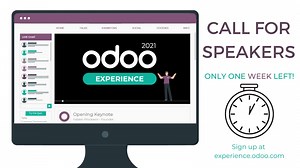 There is just one week left to submit your proposal to become a speaker at this year’s Odoo Experience! Do you have a passion for inspiring others and sharing your knowledge, best practices, success stories or how-tos? Then we want to hear from you! Submit your talk proposal before July 1st. Check out our page for further guidelines and submission: https://www.odoo.com/r/tgN | Odoo