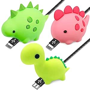 Phone Charger Protector Animal for Cord – Set of 3 USB Cable Protector Animals in Fun Dinosaur Shapes – Durable Plastic Cable Accessories, Long Lasting Protection, Prevents Fraying, Bending & Damage