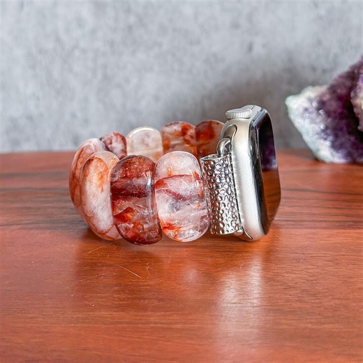 Apple Watch Band With Red Gum Flower Natural Stone: Handmade Beaded Watch Strap - Etsy