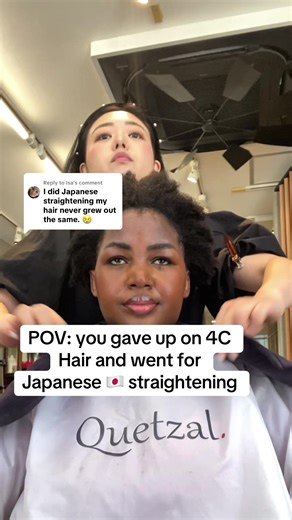 Replying to @Isa this is part 1 of the process ! No one told me how long Japanese hair straightening would take lol 😩 final results loading! #afrohair #4chair #japanesehairstraightening #fypシ゚ #tokyotourguide