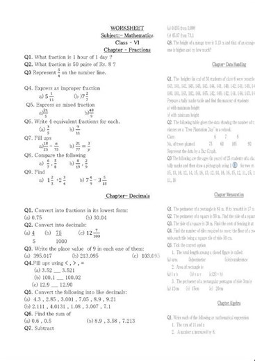 CBSE Class 6 Maths Practice Worksheets