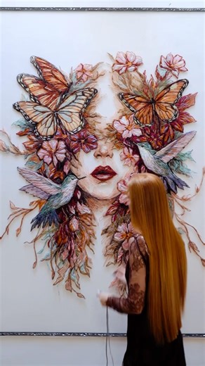 “Hummingbirds” embroidery progress🤎