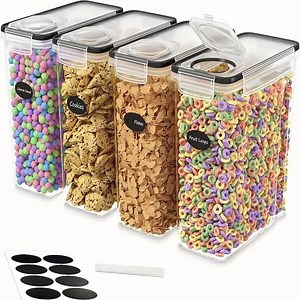 4pcs EXTRA Large Airtight Food Storage Containers | BPA-Free Plastic Container for Pantry Organization And Canister for Grain, Flour And Rice, Kitchen Organizers And Storage, Kitchen Accessorie 4LX4