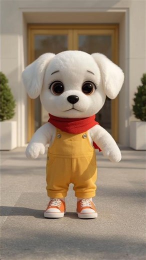 Adorable Puppy Dancing in Yellow Overalls 🐶✨ Cutest Street Fashion Star!