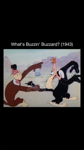Memory Cartoons on Instagram: "This still comes from What’s Buzzin’ Buzzard? (1943), a wartime-era Warner Bros. cartoon starring a hungry buzzard who’s constantly scheming to get his next meal. The humor is dark, fast-paced, and packed with sharp expressions that perfectly capture the desperation of the character 🦅😅 Fun fact: The cartoon was released during World War II, and its themes of scarcity and hunger subtly reflect the rationing mindset of the time. It’s also remembered for its bold an