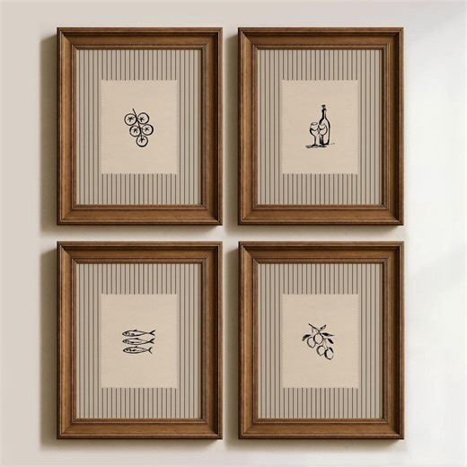 Cottage Kitchen Print Set of 4: Vintage Wall Art, Black & White Food Illustrations, Neutral Prints for Dining Room (digital Download) - Etsy