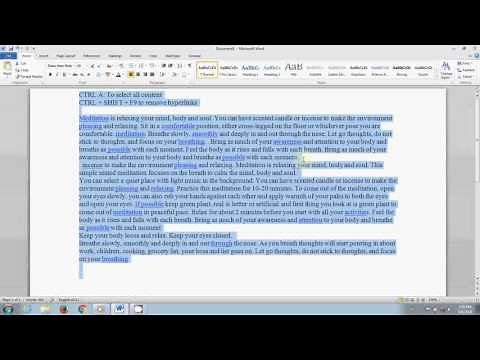 shortcut key to remove hyperlinks from word document