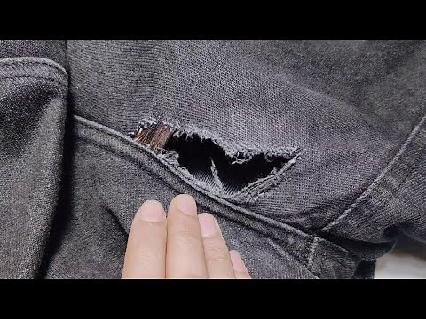 Learn by yourself how to invisibly fix a hole on jeans between the legs