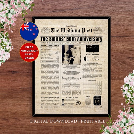1976 NEW ZEALAND 50th Wedding Gift, Kiwi 50th Wedding Newspaper 1976, Golden Wedding Poster 50 Years Ago Back in 1976 for Mum and Dad - Etsy UK