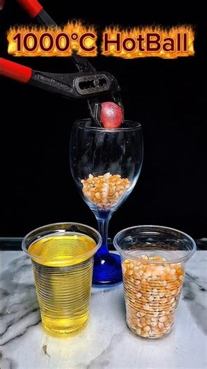 Experiment: 1000°C Hot Ball vs Corn Kernels –It Turns Into Popcorn!🍿🔥 #experiment #satisfying #asmr