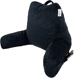 ComfortSpa Reading Pillow for Kids Teens Adult, Back Rest Pillow with Arms, Pockets, Washable Cover; Use as a Back Pillow for Bed Sitting Up for Bedrest or Relief from GERD Heartburn (Standard Black)