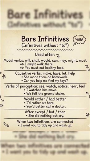 bare infinitives - without to #english #englishlanguage #education #grammar #grammar #nonfiniteverb