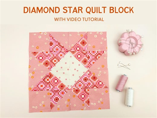 Diamond Star Quilt Block PDF Pattern With Youtube Video // Learn to Quilt - Etsy