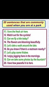 14K views · 383 reactions | 20 sentences that are commonly used, when you are at a park #englishsentences #dailyenglish #learnenglish #englishlanguage #englishvocabulary #englishteacher #ukenglish #usengliah #English | English Learning | Facebook