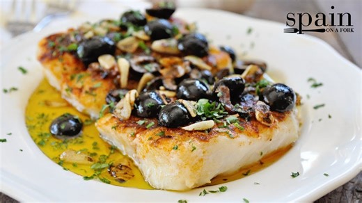 Pan-grilled paprika cod with olives & garlic | Easy Spanish seafood recipe