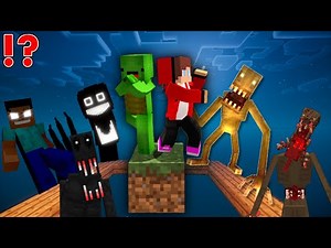 Mikey and JJ Survive on ONE BLOCK with Every Horror Mod in Minecraft (Maizen)