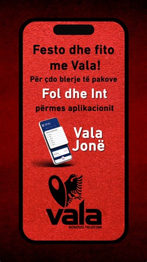 🎉Festo dhe fito me Vala! 🎉 Për nder të Ditës së Flamurit, Vala dhuron 5GB internet për çdo blerje të pakove Fol dhe Int nëpërmjet aplikacionit Vala Jone. Mos harro! Për 5 ditë radhazi, nga 28 Nëntori deri më 2 dhjetor. Shkarko aplikacionin këtu ↙️ https://kosovotelecom.com/app/ Urime! | VALA