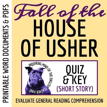 "Fall of the House of Usher" by Edgar Allan Poe Quiz and Answer Key | Worksheet