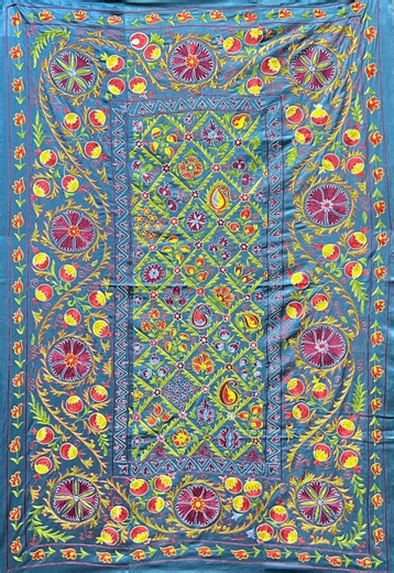 Uzbek Classic Suzani Embroidery, Sunflowers & Pomegranate Bedspread ( 77’ X 54’ Inch ) - Etsy