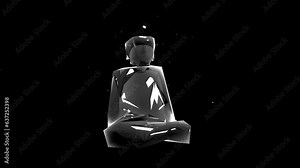 Glass buddha animation Holographic VJ Loop 3D character on black motion background