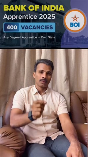 The Bank of India (BOI) released its Apprentice Recruitment 2025-26 notification for 400 vacancies, with online applications running from December 25, 2025, to January 10, 2026, requiring graduates to register on the NATS portal and apply via the BOI website. Key criteria include age 20-28 (as of Dec 1, 2025), a graduate degree, and local language proficiency, with selection via an online exam and local language test for a one-year program. Key Details: Vacancies: 400 Application Dates: Dec 25, 