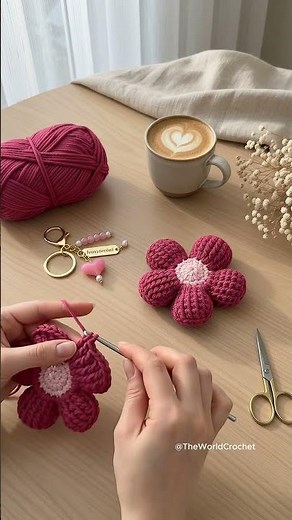 Easy Crochet Flower Tutorial 🌸Make this cute 3D flower! Easy beginner project.