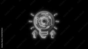 Implement Outline Icon in HD Video Neon Animation – Execution and Strategy Symbol for Project Management, Application, and Development on Black Background Stock Video